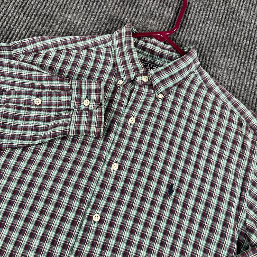 Ralph Lauren Sport Mens Medium Green Red Plaid Long Sleeve Button Down Casual